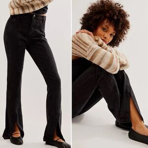Free People We The Free Crvy Mona High Rise Flare Jeans Zip Fly Black Size 25